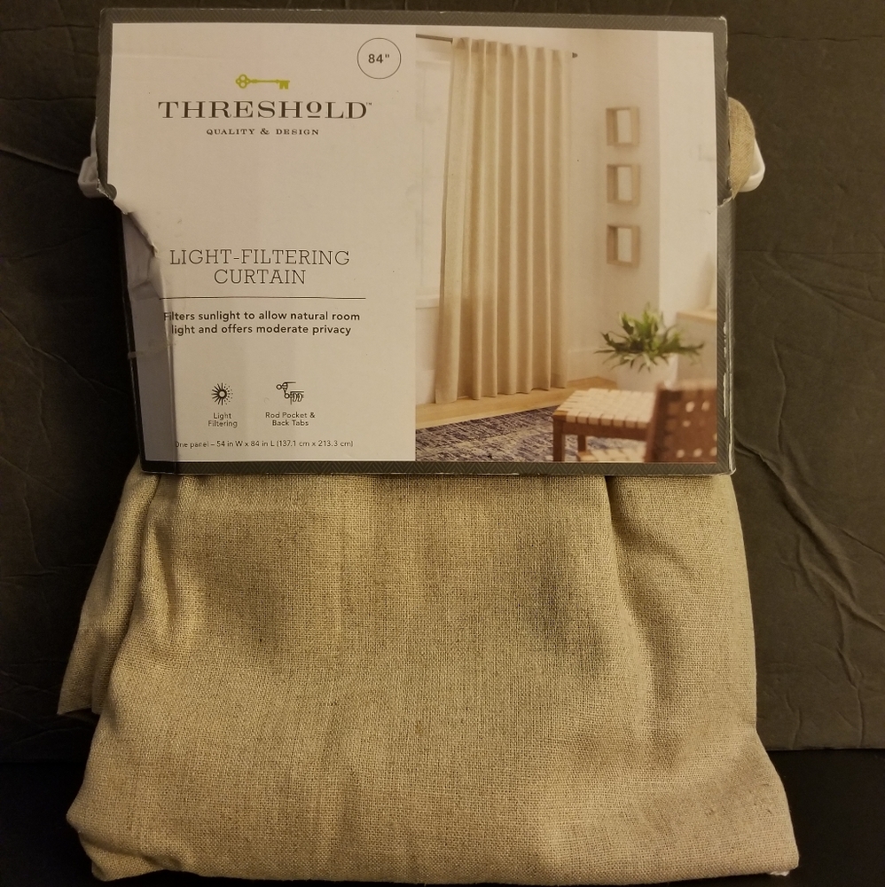 NEW Threshold Linen Light Filtering Rod Pocket & Back Tabs Curtain Panel 84”x54”